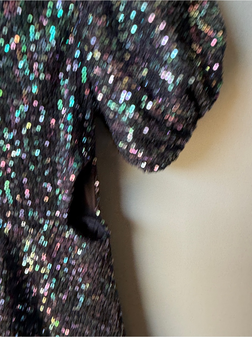 Girls Black Iridescent Sequin Puff Sleeve Party Dress 5T - Picture 2 of 5